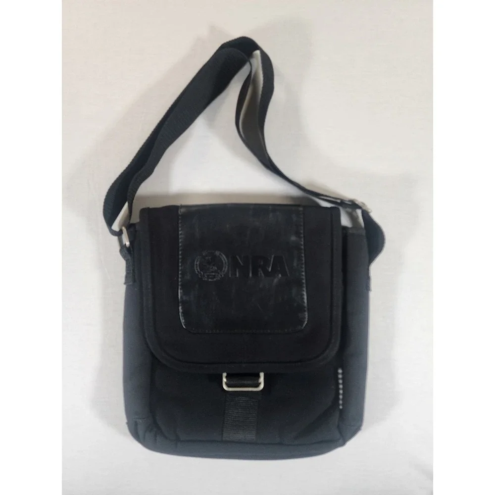 NRA Messenger Bag Black Canvas Faux Leather Crossbody National Rifle Association